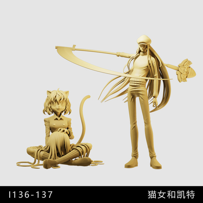 【全职猎人】猫女杀凯特疯狂小丑1/64小人偶模型手办1:43微缩白模