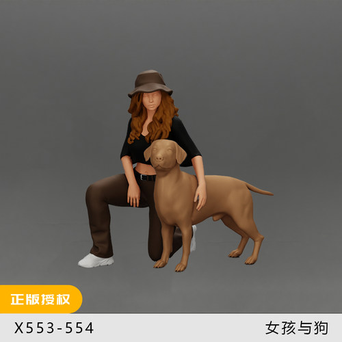【养狗人】女孩与拉布拉多 1/64车模小人偶模型手办1:43微缩白模