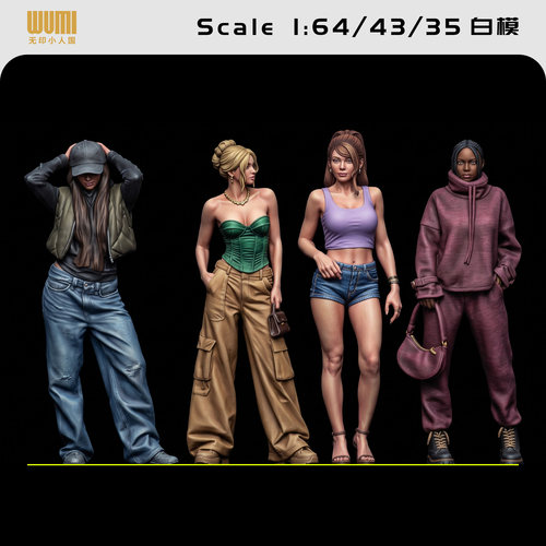 【街头女孩】性感潮流女孩1/64人偶模型手办43比例3D打印微缩白模
