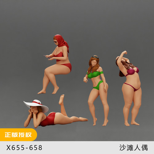 【性感沙滩】微胖女孩比基尼1/64车模小人偶模型手办1:43微缩白模
