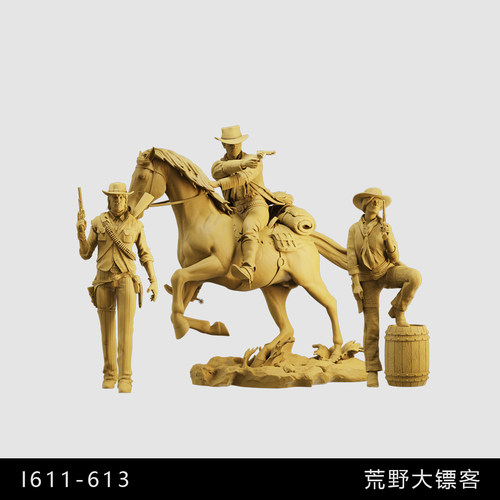 【荒野大镖客】亚瑟 约翰 莎迪 西部牛仔 1/64模型手办1比43白模