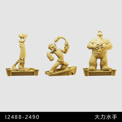 【大力水手】波派 布鲁托 奥莉弗1/64小人偶模型手办1:43微缩白模