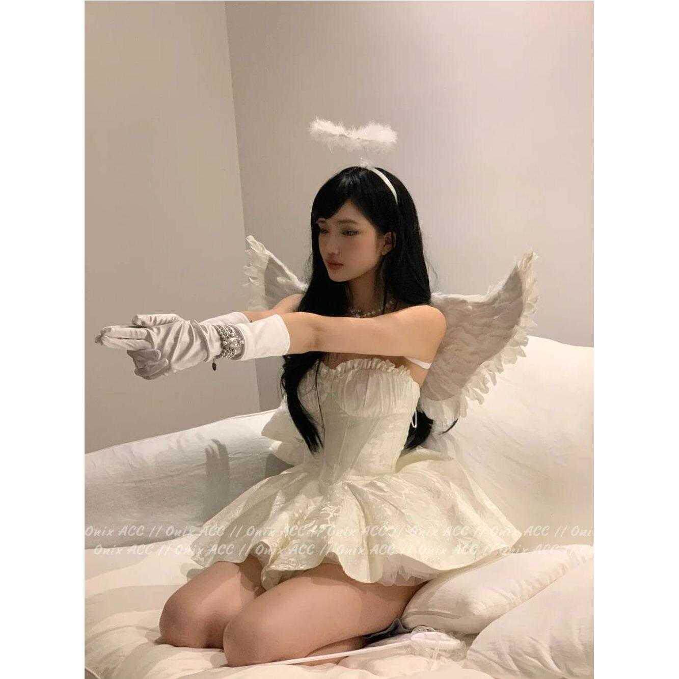 万圣节cos服装扮成人天使恶魔羽毛翅膀道具头饰拍照穿搭装饰配饰