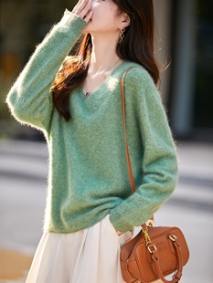 毛衣 无缝针织衫 云雾感拉毛羊毛羊绒衫 女氛围感拉绒长袖