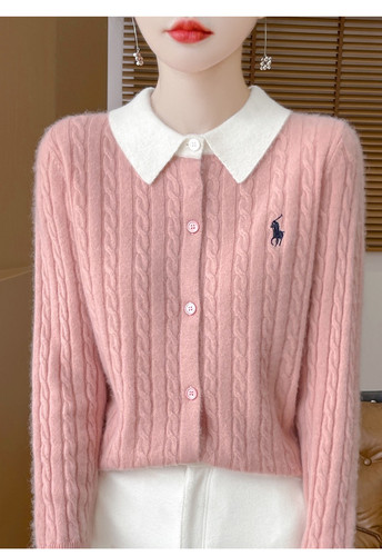 【买一送三】新款100纯羊毛麻花衬衣开衫女宽松针织