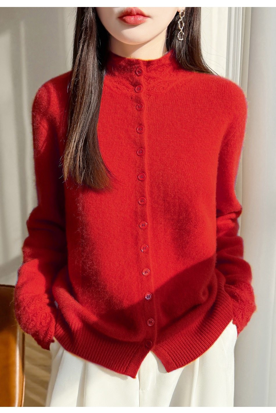 秋冬半高领钩花针织开衫女外套镂空外搭纯色毛衣打底衫外穿潮,女装/女士精品,毛针织衫,淘宝优惠券,粉丝福利购,淘宝优惠卷