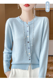 毛衣外套宽松长袖 女圆领短款 上衣小个子 春秋纯羊毛开衫 2024新款