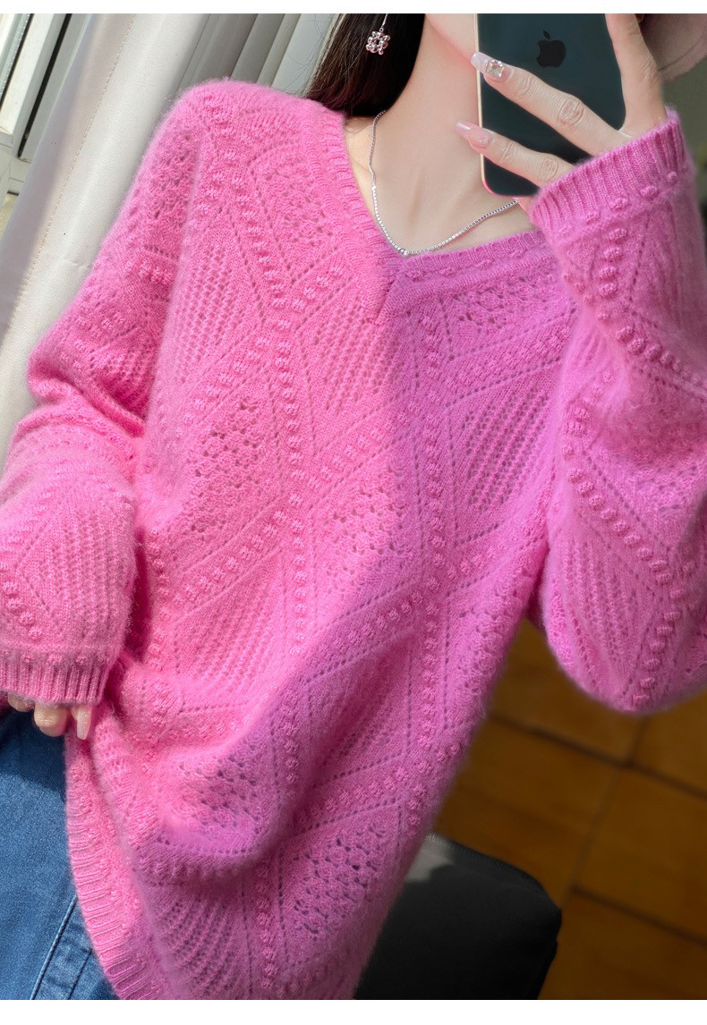 V领羊毛衫女2024秋冬宽松慵懒鸡心领套头毛衣百搭针织打底衫,女装/女士精品,羊绒衫,淘宝优惠券,粉丝福利购,淘宝优惠卷