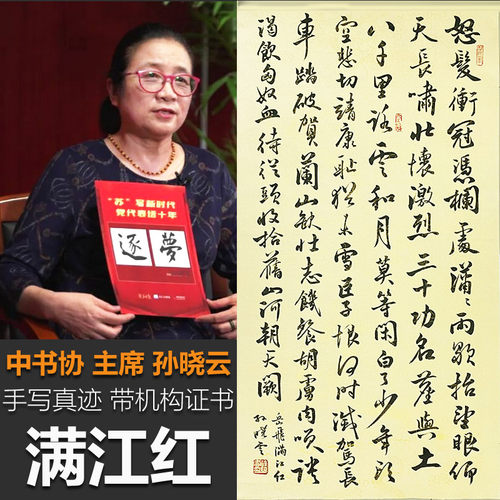 中书协主席孙晓云手写书法真迹挂字画带权威机构证书满江红诗词