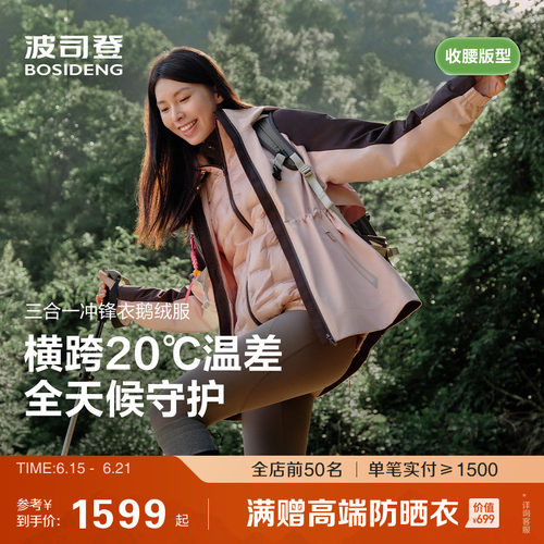 户外徒步防泼水鹅绒冲锋衣波司登