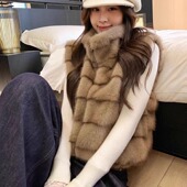2025秋冬新款 气质轻奢仿水貂毛立领马甲外套女高级感拉链毛毛上衣