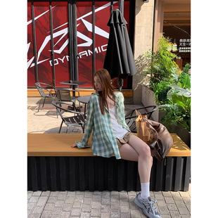 绿色格子防晒衬衫女夏季外套法式上衣高级感轻奢薄款外搭开衫衬衣