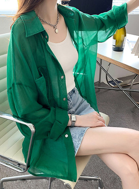 绿色防晒衣女2026新款夏季轻薄衬衫防晒服外套宽松防紫外线上衣潮