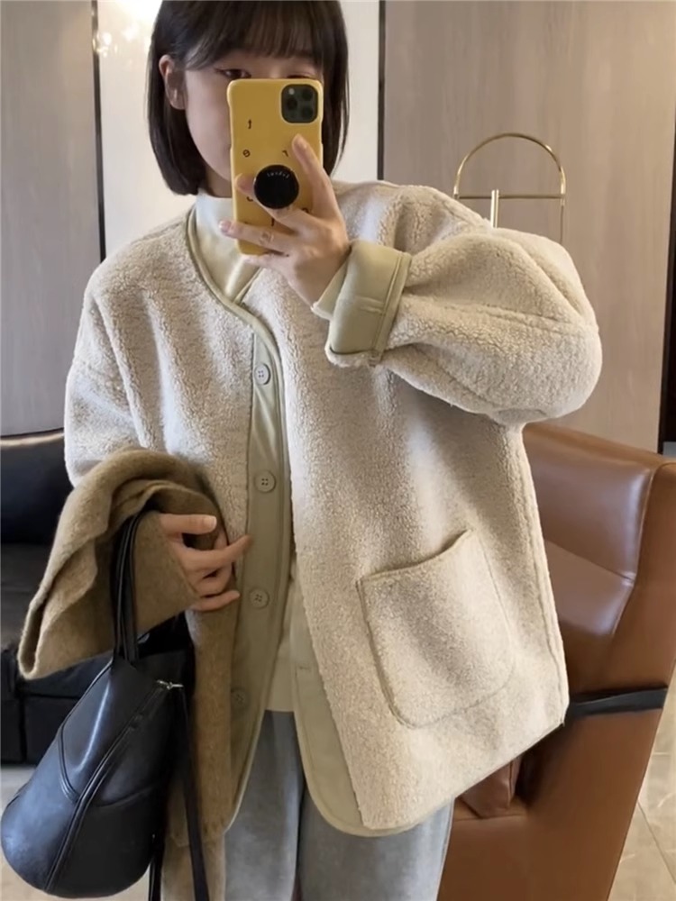 寻果加绒加厚高级感羊羔毛外套女