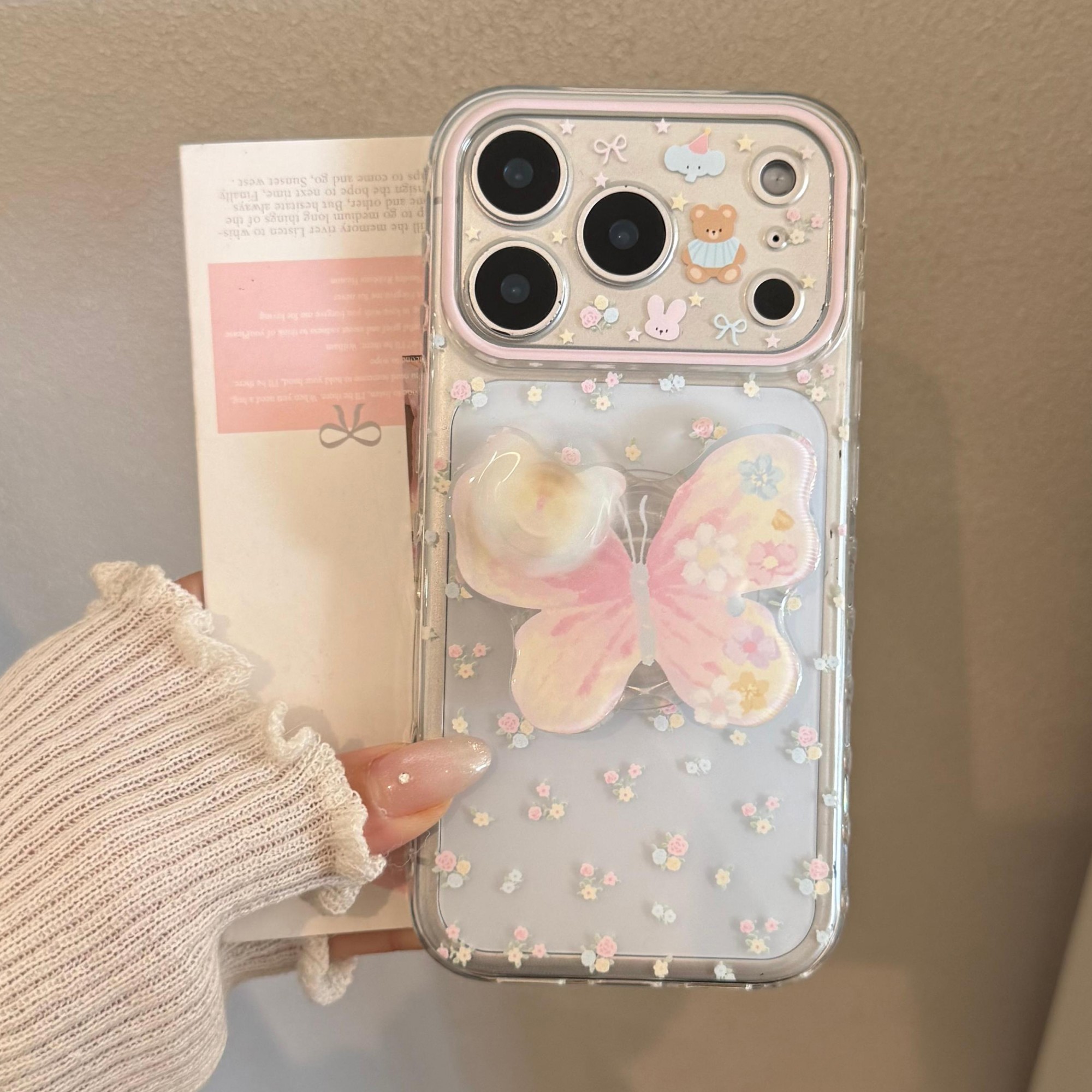 ins粉色油画蝴蝶结小碎花适用17pro苹果17ProMax手机壳iPhone16新款16Promax保护套13少女心15挂链11梦幻春夏