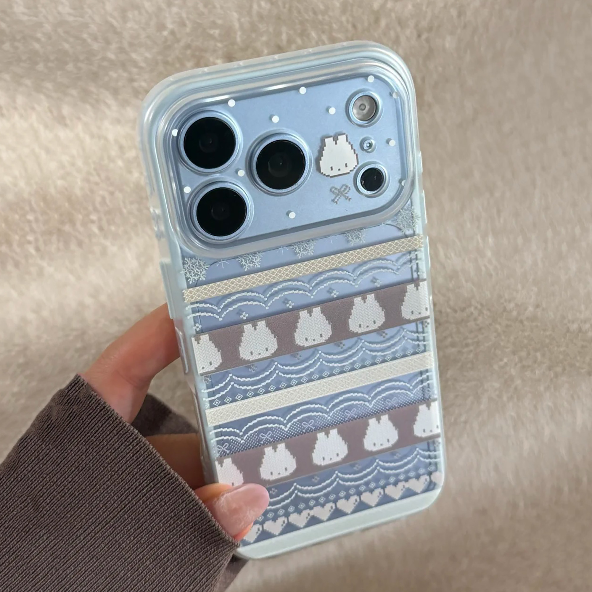 彩色边框可爱ins费尔岛小兔子适用苹果18promax手机壳iphone17pro新款16女款15pro磨砂18保护壳17全包软闺蜜
