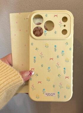 ins春日暖黄色小碎花适用17pro苹果17ProMax手机壳iPhone16全包14新款16Promax保护套13文艺小清新15挂链11