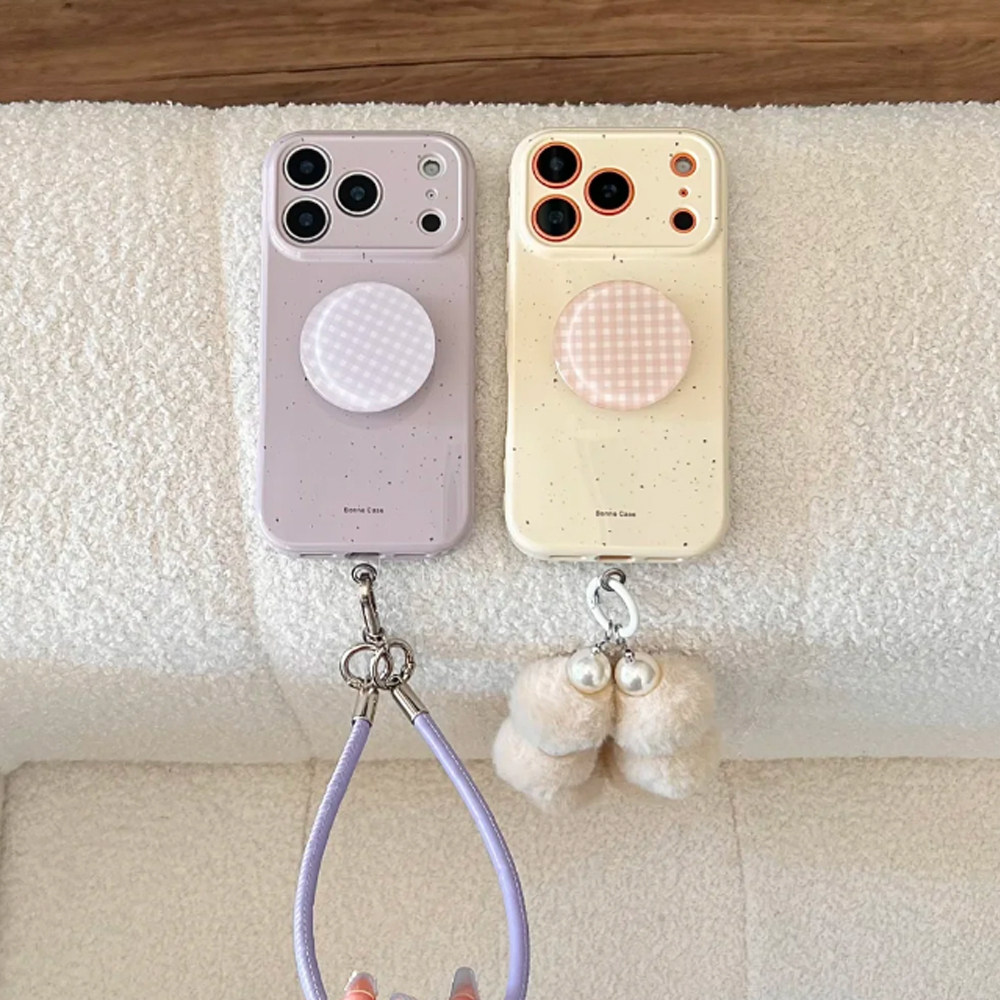 日韩风ins风撞色格纹支架适用苹果17promax手机壳iphone16pro新款15女款14挂链简约13防摔12软壳17保护套