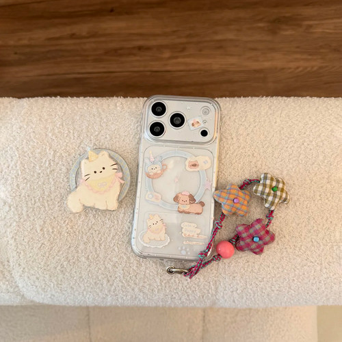 软萌猫咪磁吸支架适用苹果17promax手机壳iphone16pro新款15卡通14透明13防摔12软壳17保护套17可爱风创意