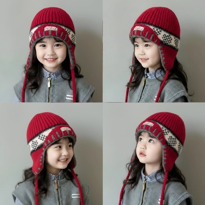 儿童复古提花费尔岛针织毛线帽女童男童秋冬保暖护耳防寒百搭帽子