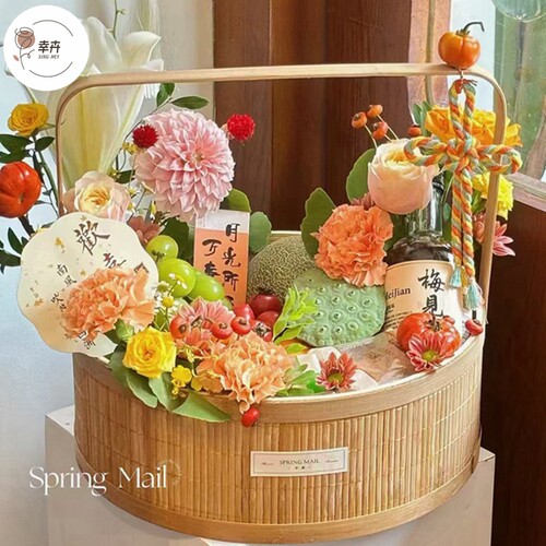 鲜花插花篮中秋水果月子鸡蛋花篮