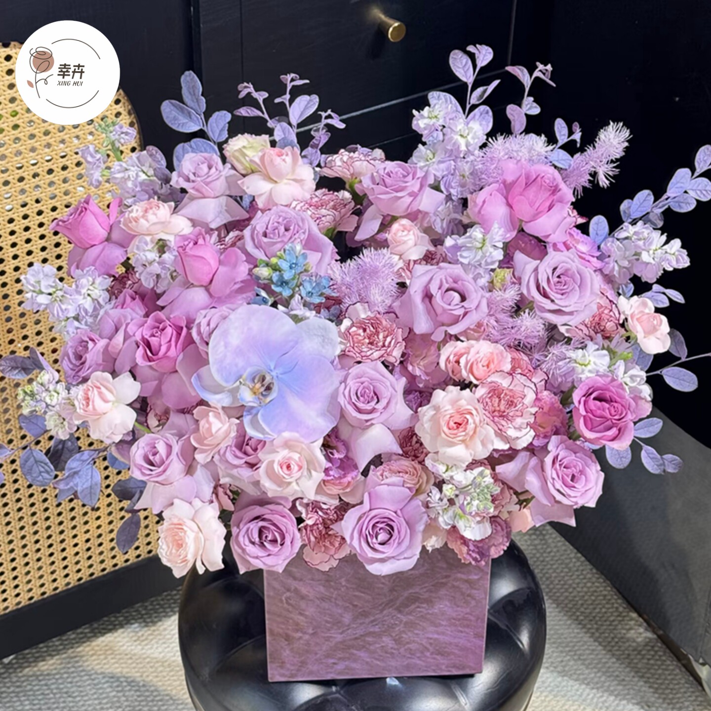大理石纹抱抱桶鲜花花艺包装纸盒