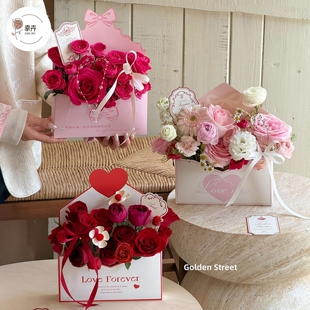 情人节网红新款情书盒手捧盒信封牛皮纸花盒花艺包装纸盒插花盒