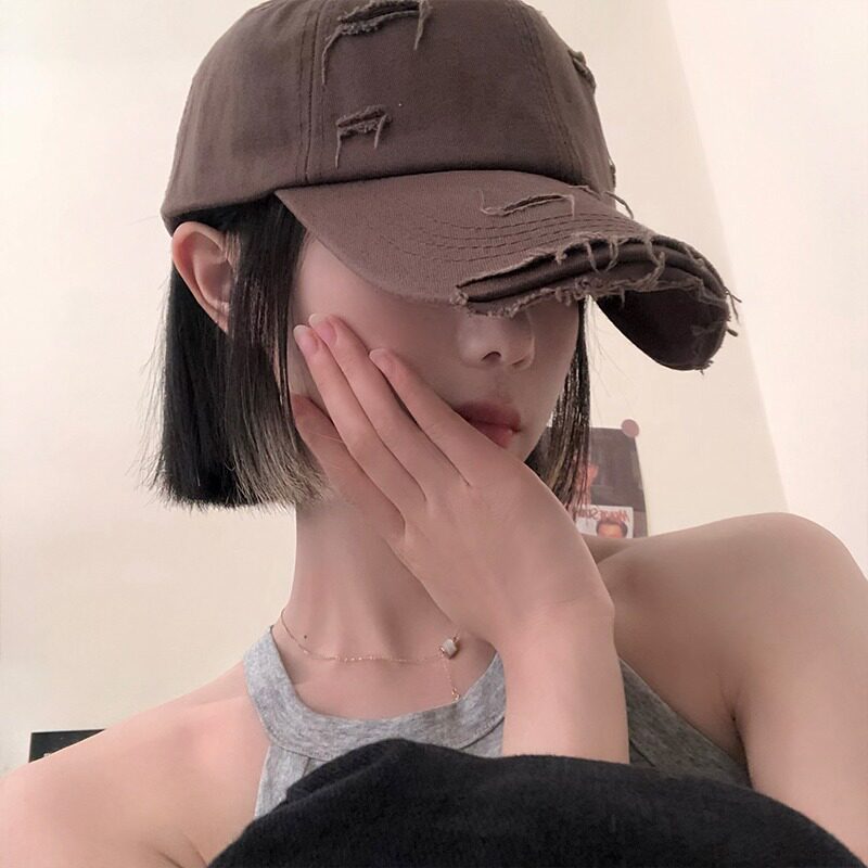 破洞鸭舌帽女春夏防晒遮阳棒球帽