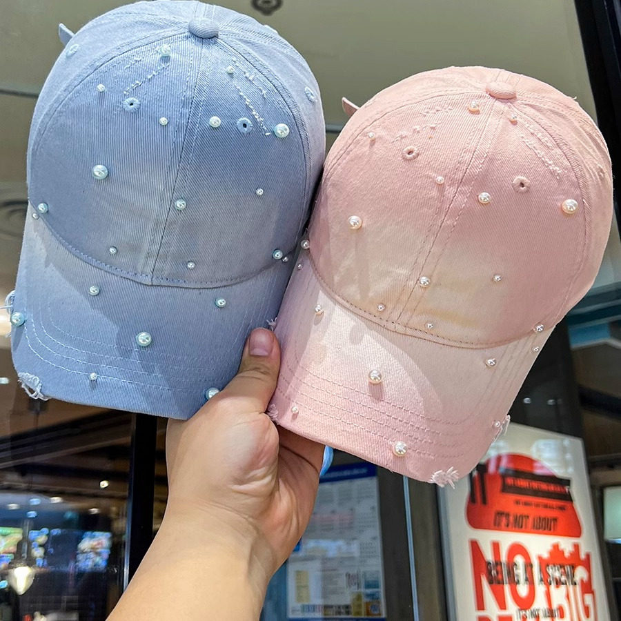 春夏季做旧渐变色珍珠鸭舌帽子女款2026新款遮阳防晒帽百搭棒球帽