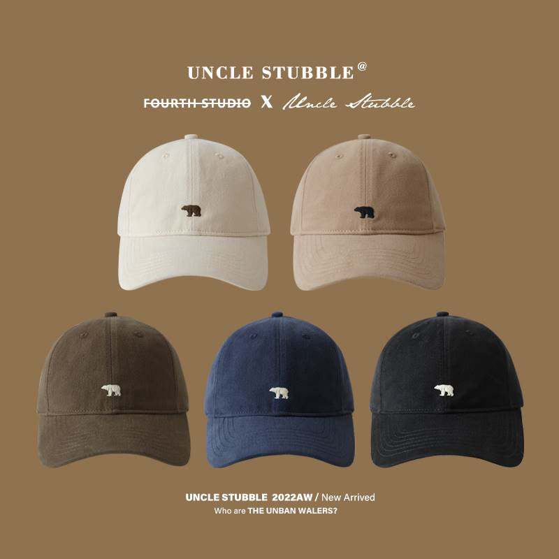 北极熊刺绣棒球秋冬绒面宽檐显脸小复古帽子中性软顶鸭舌帽男女