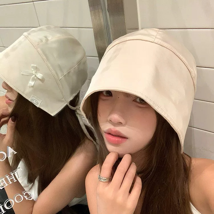 百搭蝴蝶结韩版缎面水桶帽遮阳女