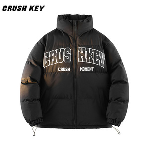 CRUSH KEY美式街头字母Logo印花厚款宽松休闲保暖面包服棉服外套