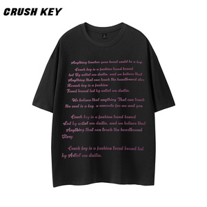 CRUSH KEY 美式简介满印字母印花落肩袖宽松休闲透气百搭短袖T恤