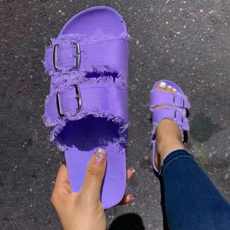 cork slippers slides sandals clog shoes大码流苏拖鞋女外穿