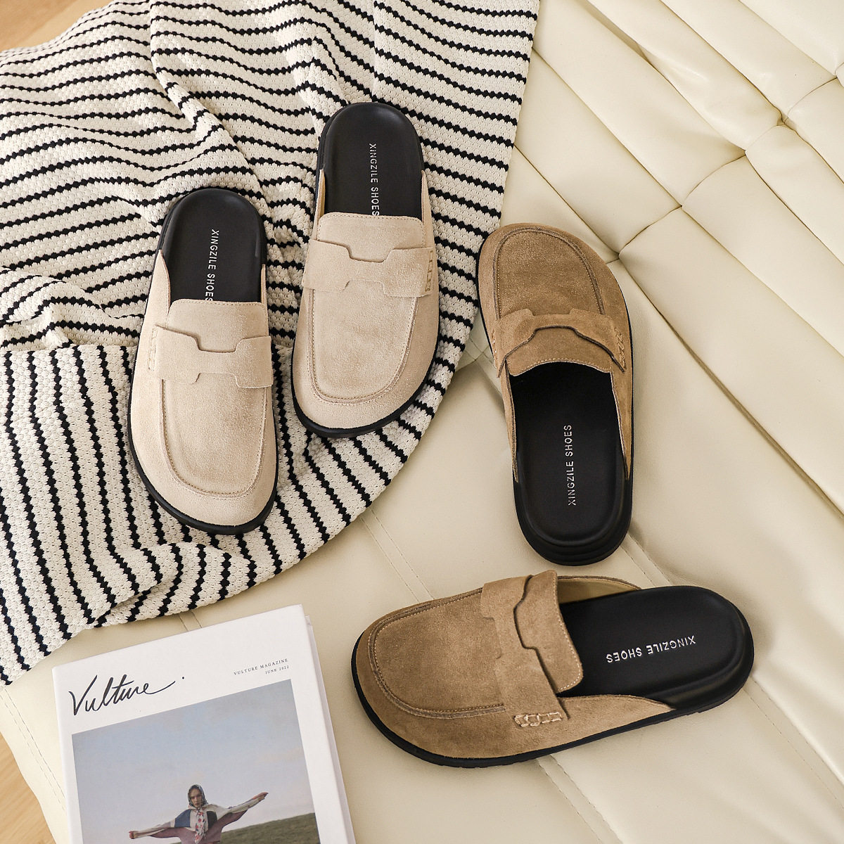 fashion mules clogs footwear cork shoes真皮二舅博肯鞋女包头