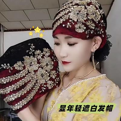 帽子女双层重工凤尾帽手工发带帽洋气百搭显年轻遮发帽妈妈包头帽