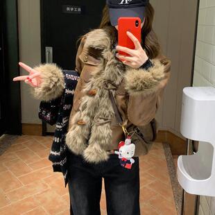设计复古毛毛外套女冬季 高级洋气麂皮绒加厚拼接仿狐狸毛皮草 新款