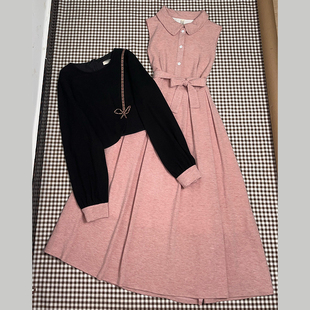 小个子开春穿搭粉色无袖连衣裙子女装2025新款套装气质长裙高级感