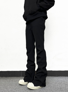 黑色马吉拉微喇西裤男高级cleanfit美式高街喇叭休闲裤子男款秋季