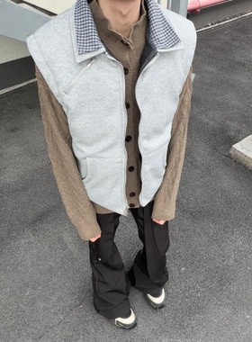 冬季美式灰色短款外穿棉衣马甲男高街加棉加厚保暖叠穿棉服外套女