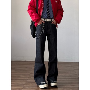 子冬季 手缝针复古窄幅原牛微喇牛仔裤 裤 高街直筒修身 男设计感美式