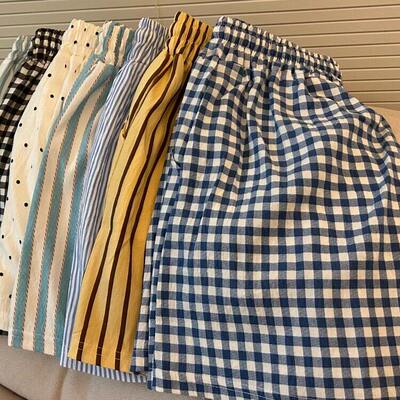 格子短裤睡裤夏外穿遛弯裤女士沙滩裤居家裤宽松小个子休闲阔腿裤