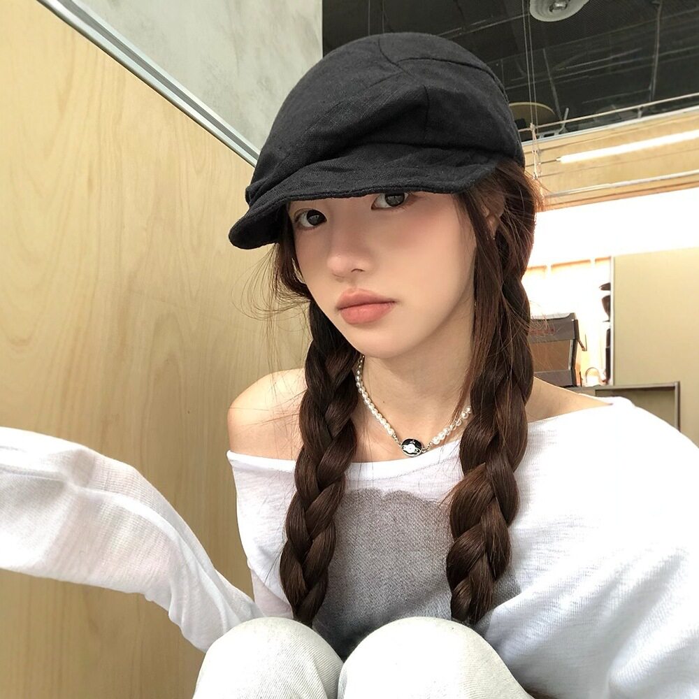 double i i 小众复古亚麻云朵贝雷帽女夏薄款透气报童帽画家帽
