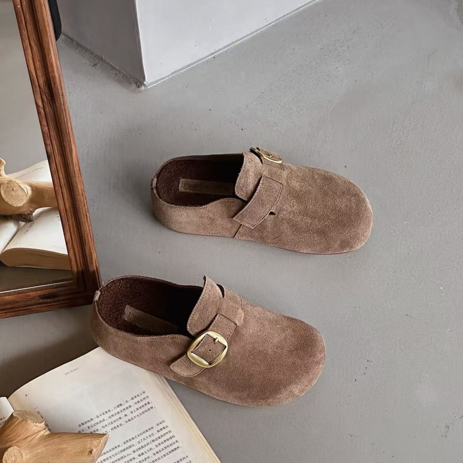 复古简约懒人一脚蹬半拖勃肯鞋