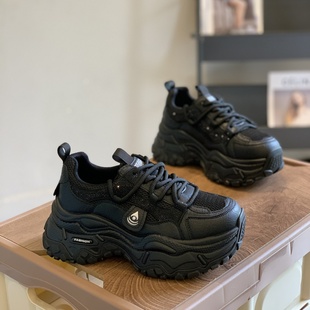 女小个子6CM显腿长厚底网面休闲鞋 贴钻炸街老爹鞋 时尚 2025年新款