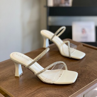 气质小个子7CM显腿长跟鞋 方头露趾凉拖鞋 百搭法式 新款 女2026夏季