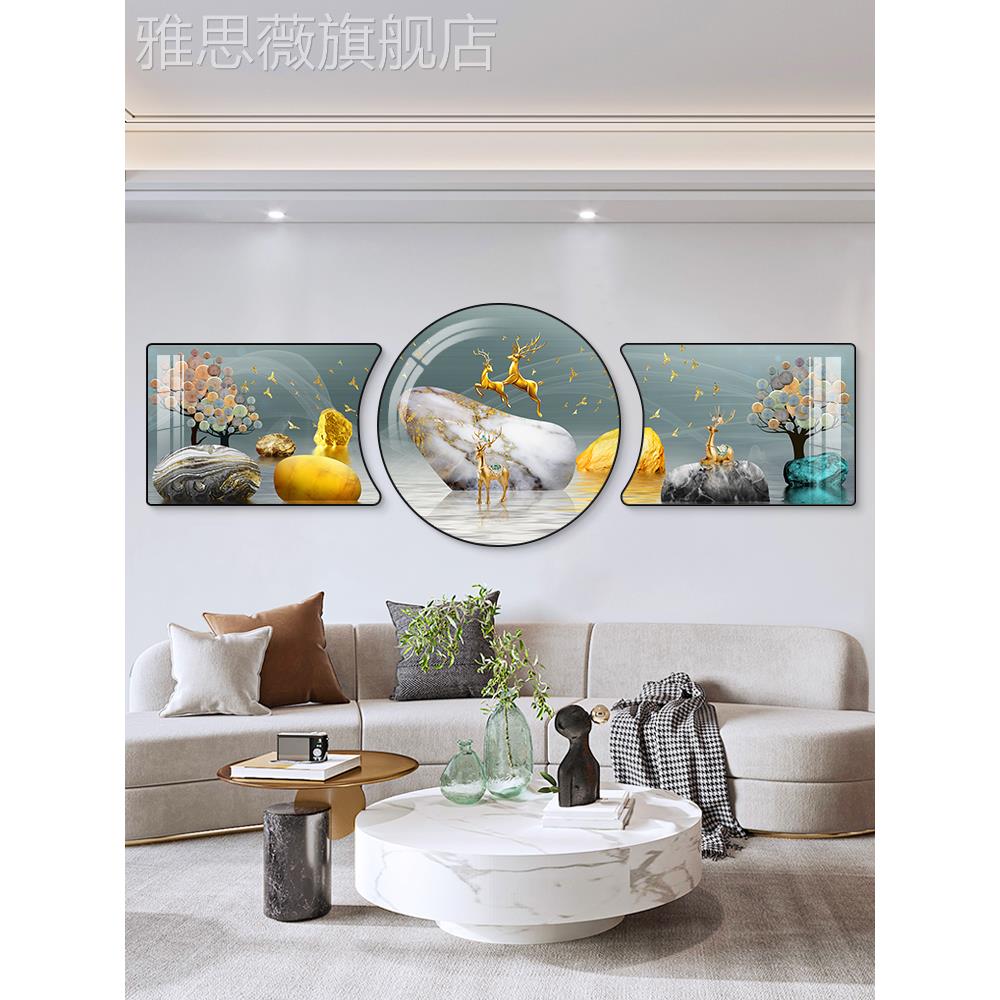 网红北欧抽墙象厅装饰画现简约新款圆形壁奢画客轻大气沙背景挂画图片
