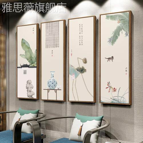 网红禅意新中厅式客饰画茶室沙发背装景墙挂画四墙联壁画复水墨画