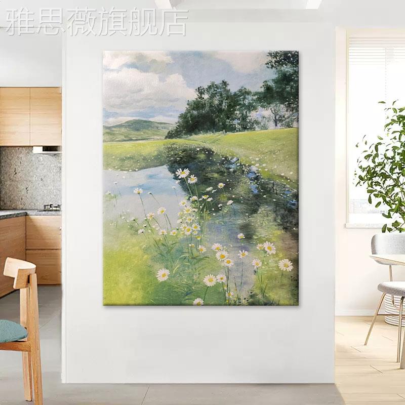 网红山厅水风景手油画美抽式象花卉装饰画客挂玄关画大幅丙烯绘肌图片