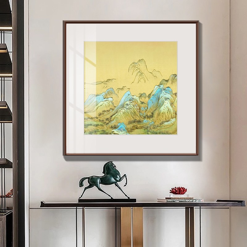 网红千里江山图铜版画新中式玄关装饰画现代简约客厅沙发挂画背景